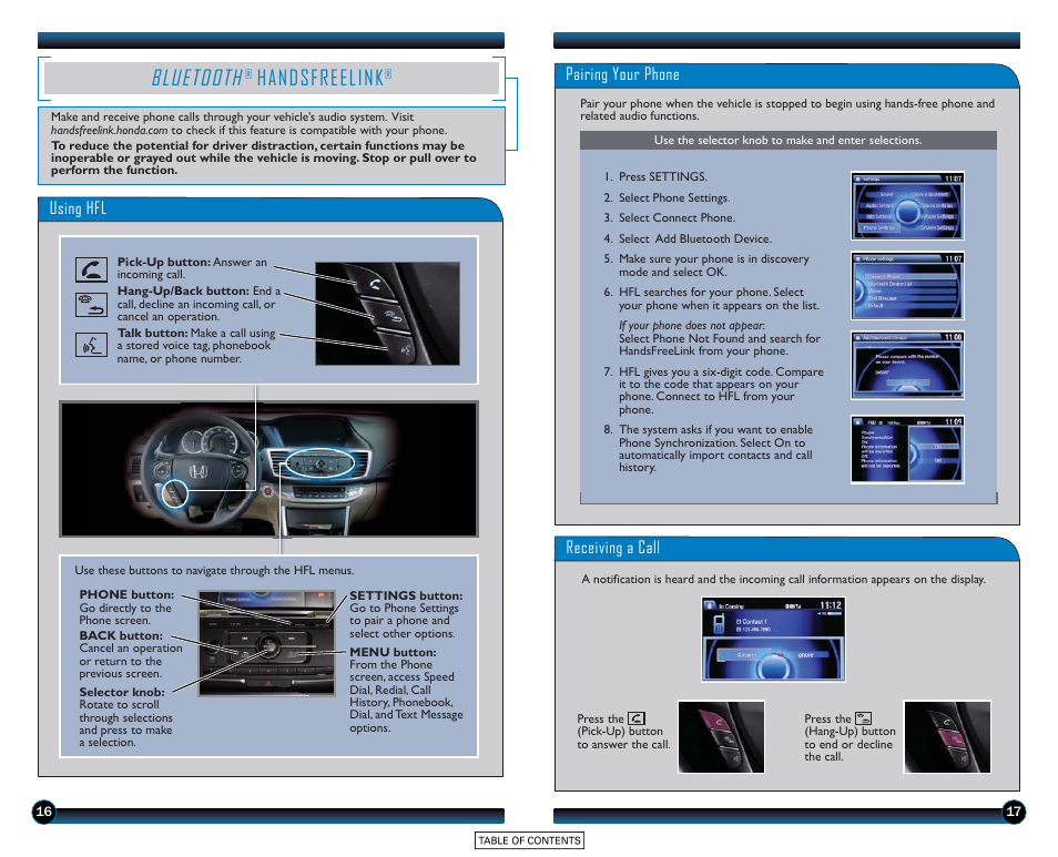 Bluetooth, Handsfreelink, Hfl) | HONDA 2015 Accord Sedan (LX, Sport, and EX) - Technology Reference Guide User Manual | Page 10 / 15