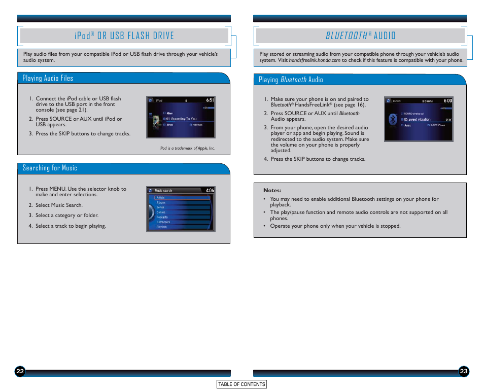 Ipod, Or usb flash drive, Bluetooth | Audio | HONDA 2015 Accord Sedan (LX, Sport, and EX) - Technology Reference Guide User Manual | Page 13 / 15