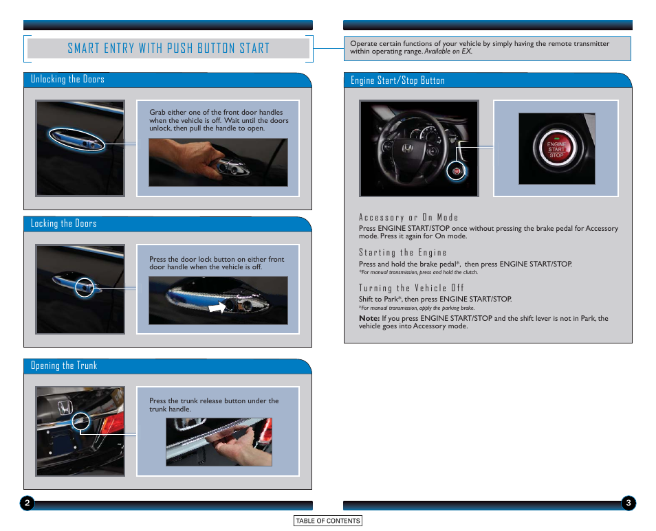 Smart entry with push button start | HONDA 2015 Accord Sedan (LX, Sport, and EX) - Technology Reference Guide User Manual | Page 3 / 15