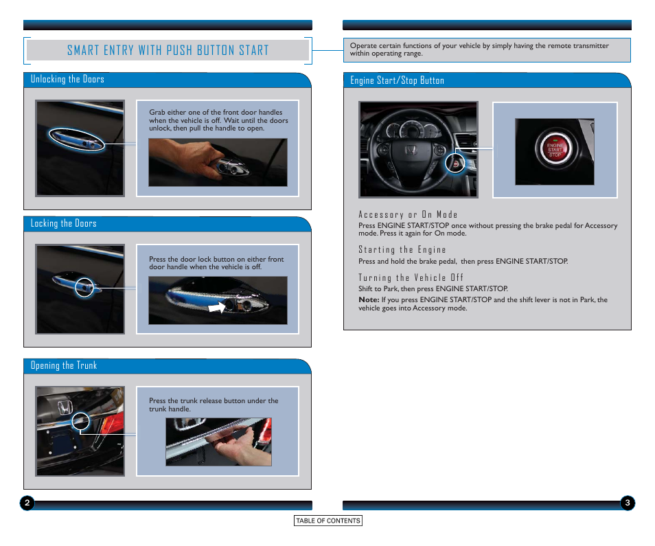 Smart entry with push button start | HONDA 2015 Accord Sedan (Touring) - Technology Reference Guide User Manual | Page 3 / 24