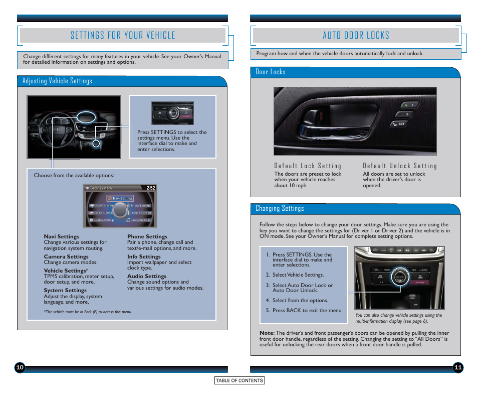 Settings for your vehicle auto door locks, Auto door locks, Settings for your vehicle | HONDA 2015 Accord Sedan (Touring) - Technology Reference Guide User Manual | Page 7 / 24