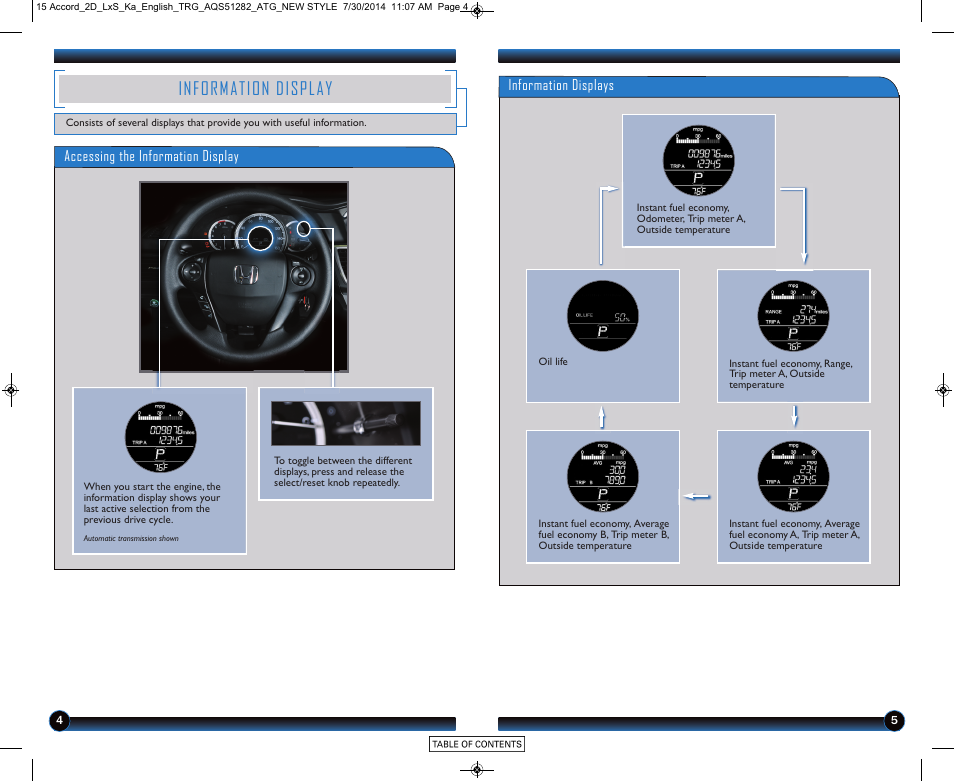 Information display | HONDA 2015 Accord Coupe (LX-S) - Technology Reference Guide User Manual | Page 4 / 13