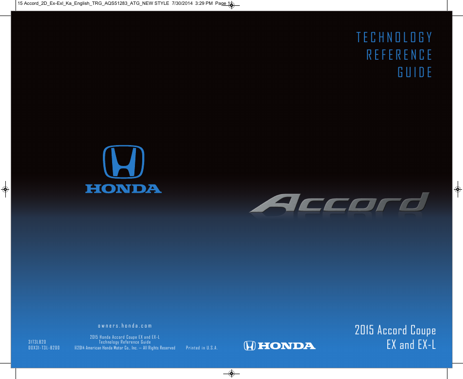 HONDA 2015 Accord Coupe (EX and EX-L) - Technology Reference Guide User Manual | 18 pages