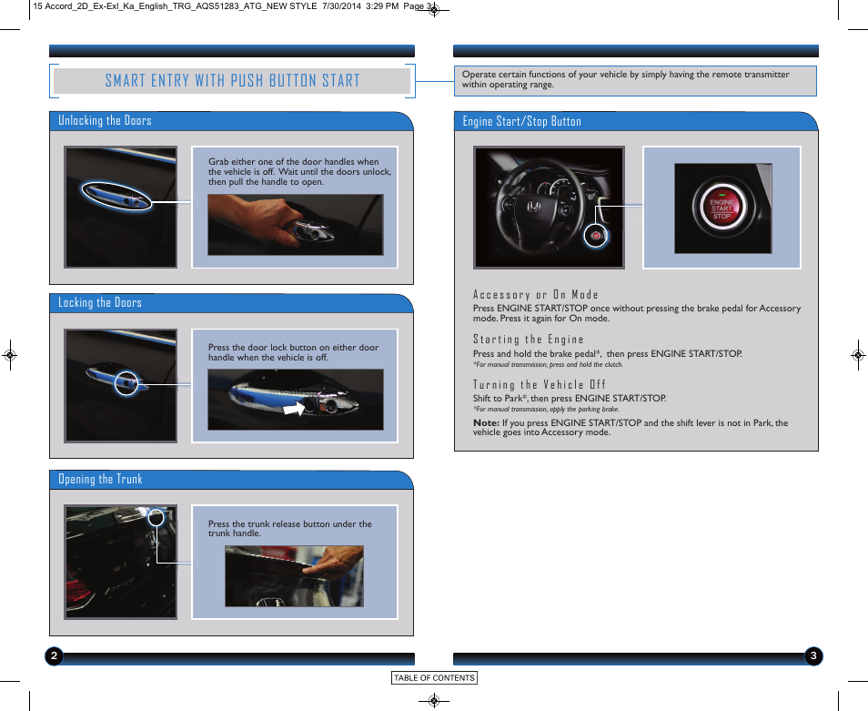 Smart entry with push button start | HONDA 2015 Accord Coupe (EX and EX-L) - Technology Reference Guide User Manual | Page 3 / 18