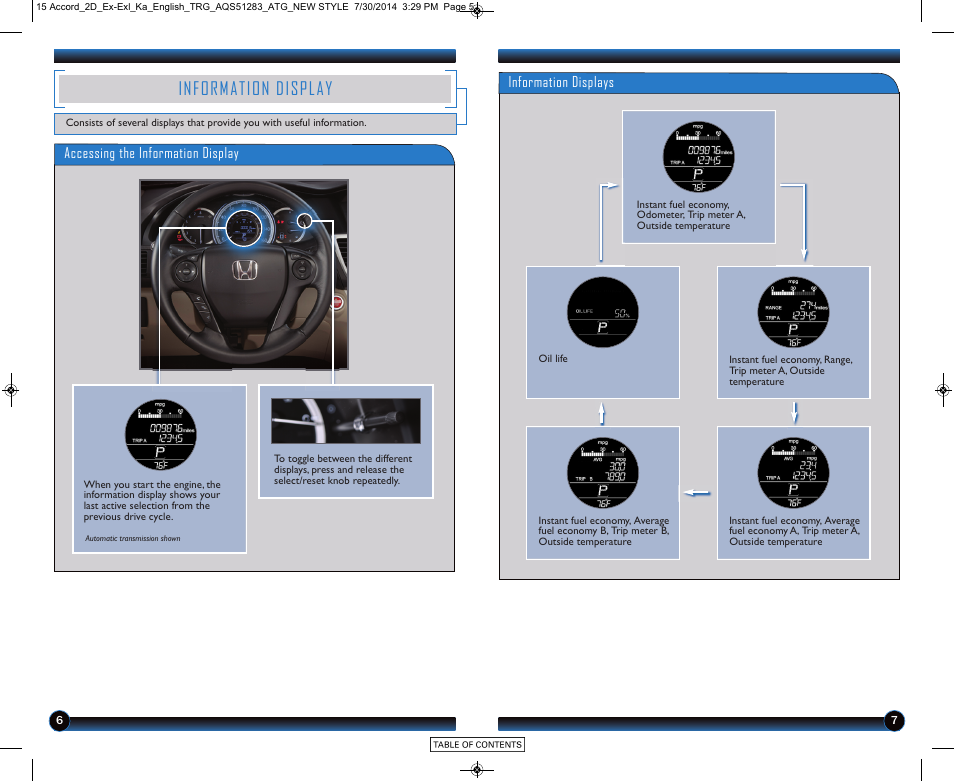 Information display | HONDA 2015 Accord Coupe (EX and EX-L) - Technology Reference Guide User Manual | Page 5 / 18