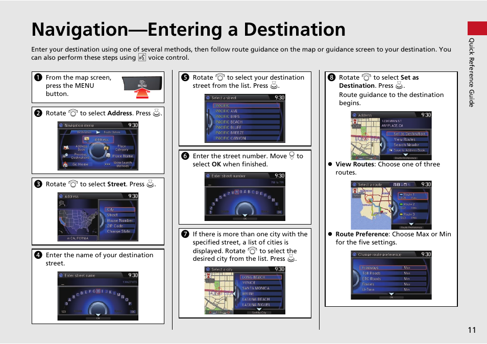 Navigation—entering a destination | HONDA 2015 Accord - Navigation Manual User Manual | Page 12 / 152