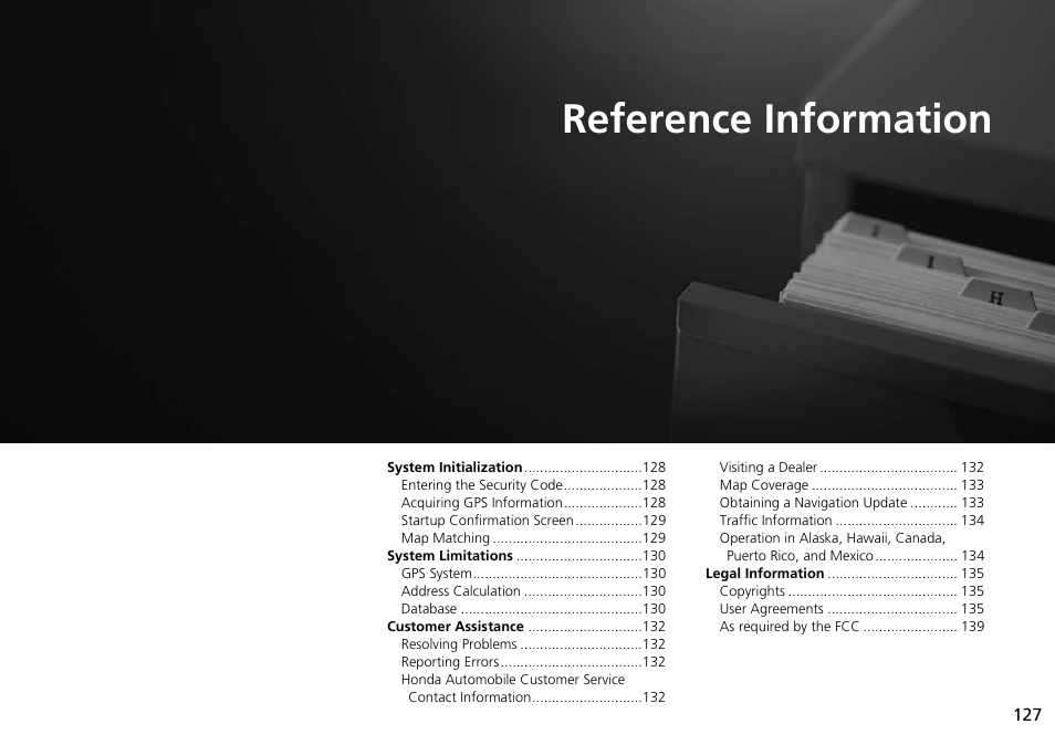 Reference information, 2 reference information p. 127, P.127 | HONDA 2015 Accord - Navigation Manual User Manual | Page 128 / 152
