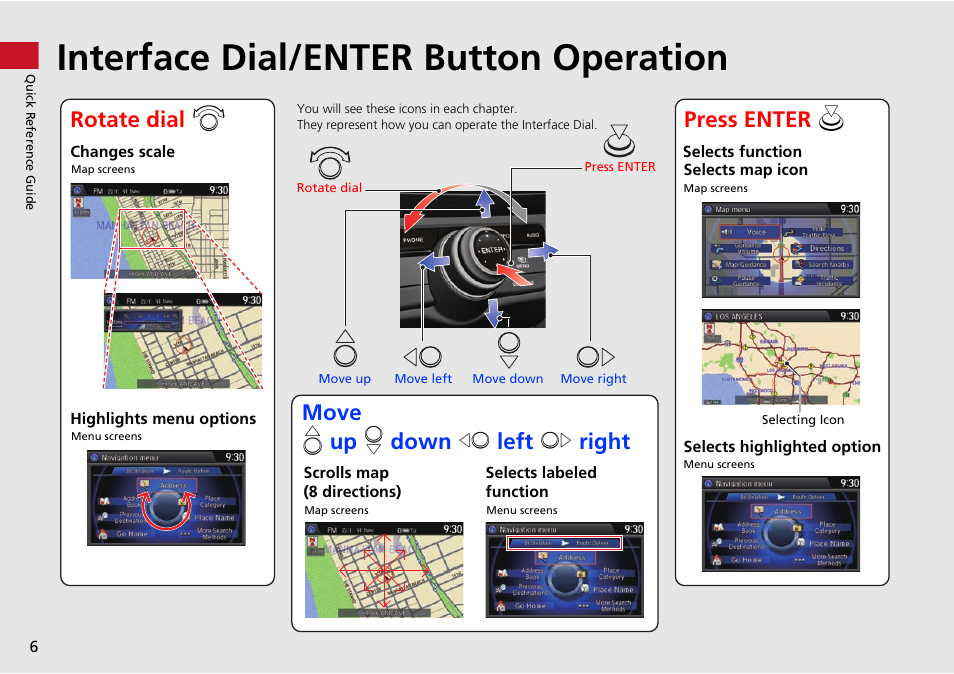 Interface dial/enter button operation | HONDA 2015 Accord - Navigation Manual User Manual | Page 7 / 152