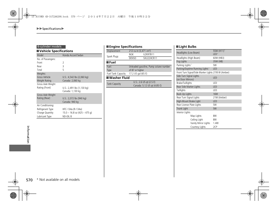 HONDA 2015 Accord Sedan - Owner's Manual User Manual | Page 571 / 593