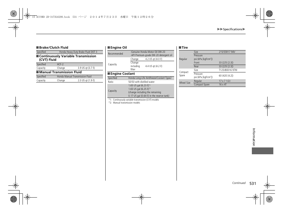 HONDA 2015 Accord Coupe - Owner's Manual User Manual | Page 532 / 557