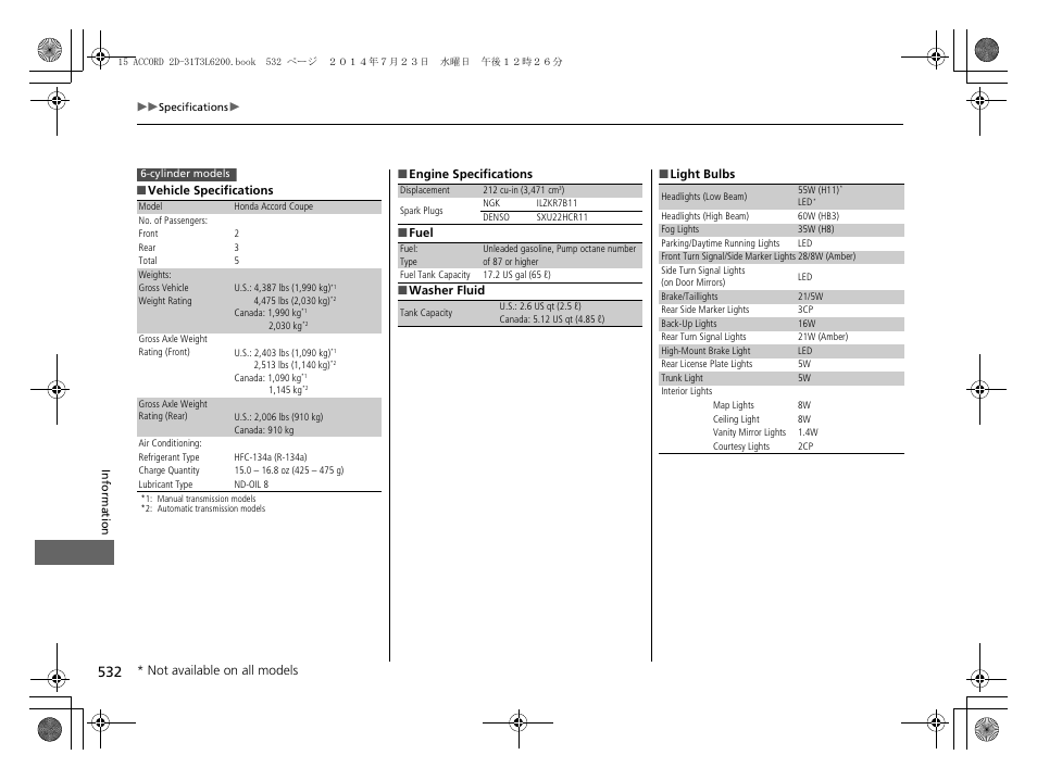 HONDA 2015 Accord Coupe - Owner's Manual User Manual | Page 533 / 557