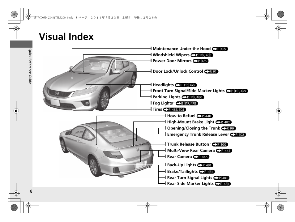 Visual index | HONDA 2015 Accord Coupe - Owner's Manual User Manual | Page 9 / 557