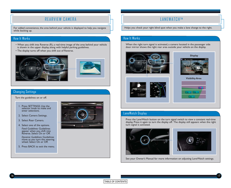 Rearview camera, Lanewatch | HONDA 2015 Accord Hybrid (Base) - Technology Reference Guide User Manual | Page 10 / 16