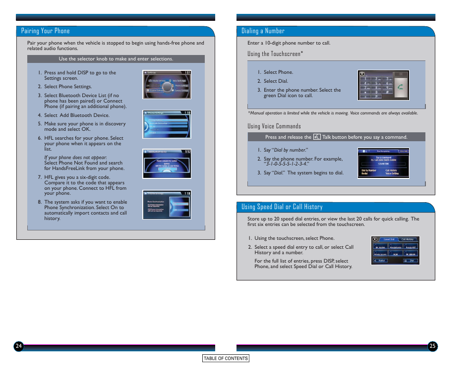 Pairing your phone, Dialing a number, Using speed dial or call history | HONDA 2015 Accord Hybrid (EX-L) - Technology Reference Guide User Manual | Page 14 / 19