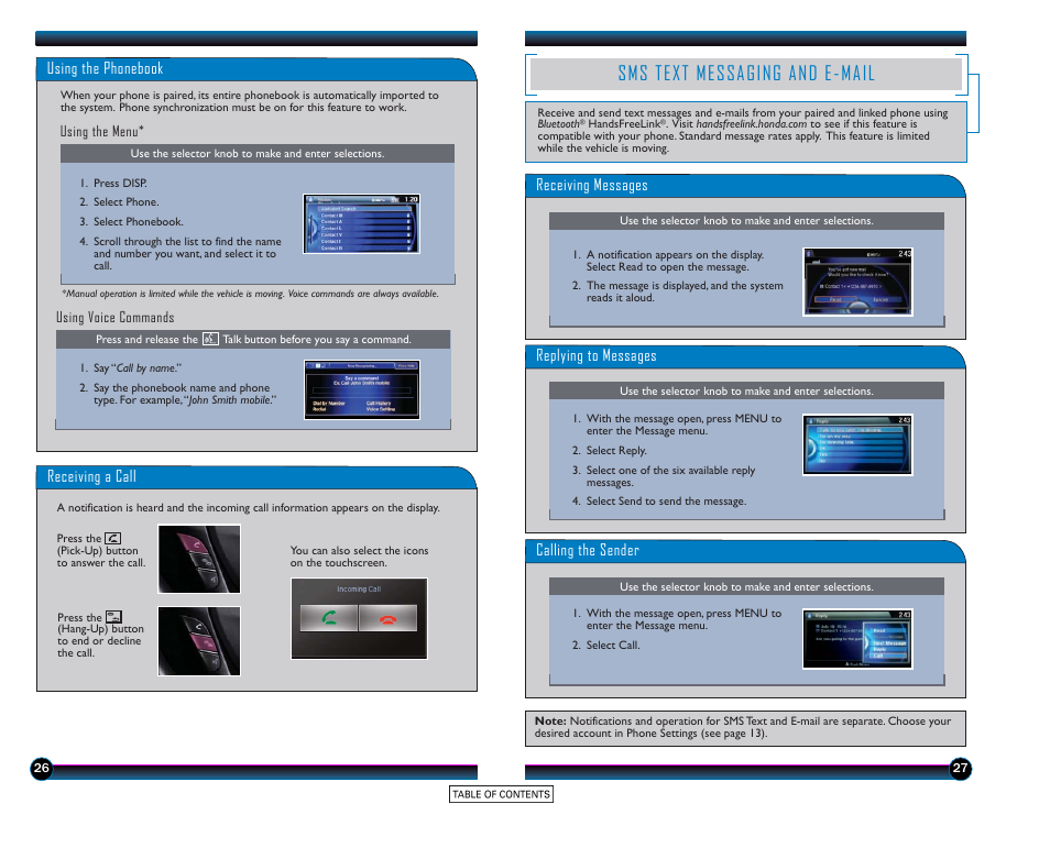 Sms text messaging and e-mail | HONDA 2015 Accord Hybrid (EX-L) - Technology Reference Guide User Manual | Page 15 / 19