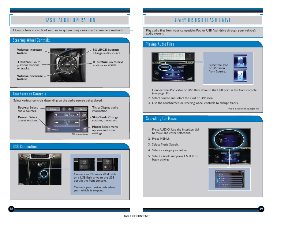 Basic audio operation ipod, Or usb flash drive, Basic audio operation | Ipod | HONDA 2015 Accord Hybrid (Touring) - Technology Reference Guide User Manual | Page 21 / 25