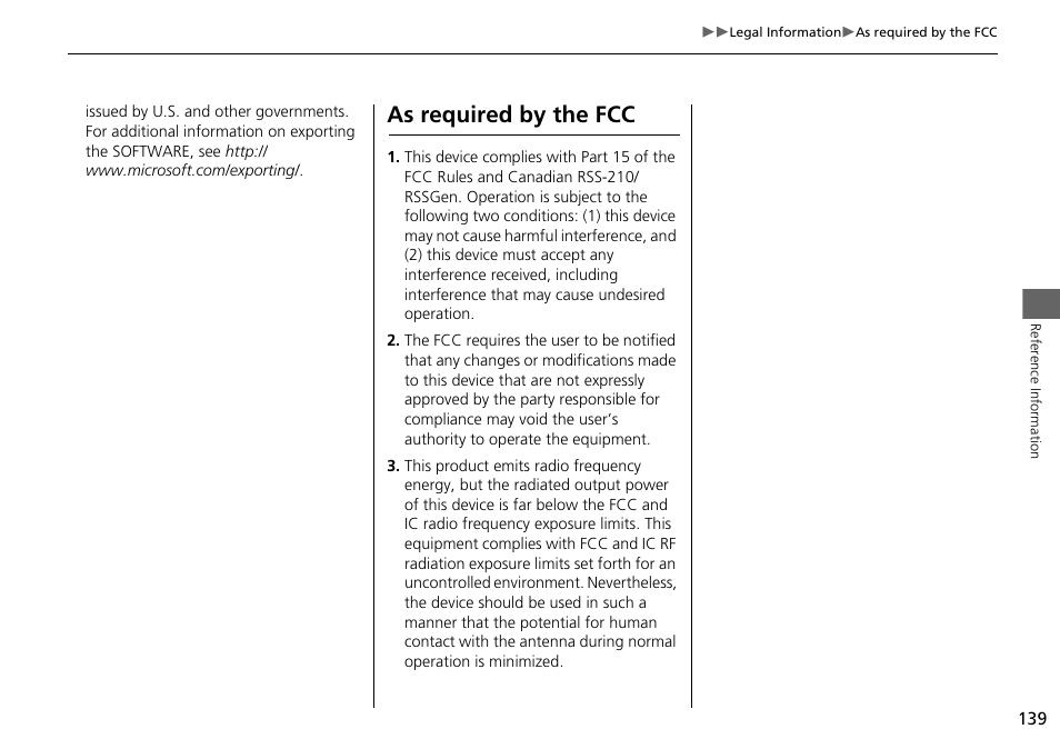 As required by the fcc | HONDA 2015 Accord Hybrid - Navigation Manual User Manual | Page 140 / 152