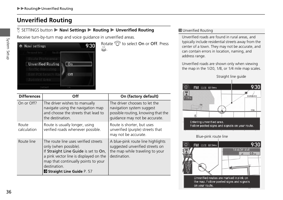 Unverified routing, 2 unverified routing, P. 36 | HONDA 2015 Accord Hybrid - Navigation Manual User Manual | Page 37 / 152