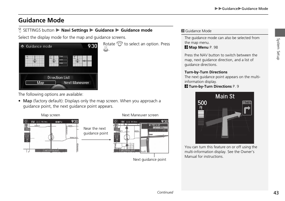 Guidance mode, 2 guidance mode, P. 43 | HONDA 2015 Accord Hybrid - Navigation Manual User Manual | Page 44 / 152