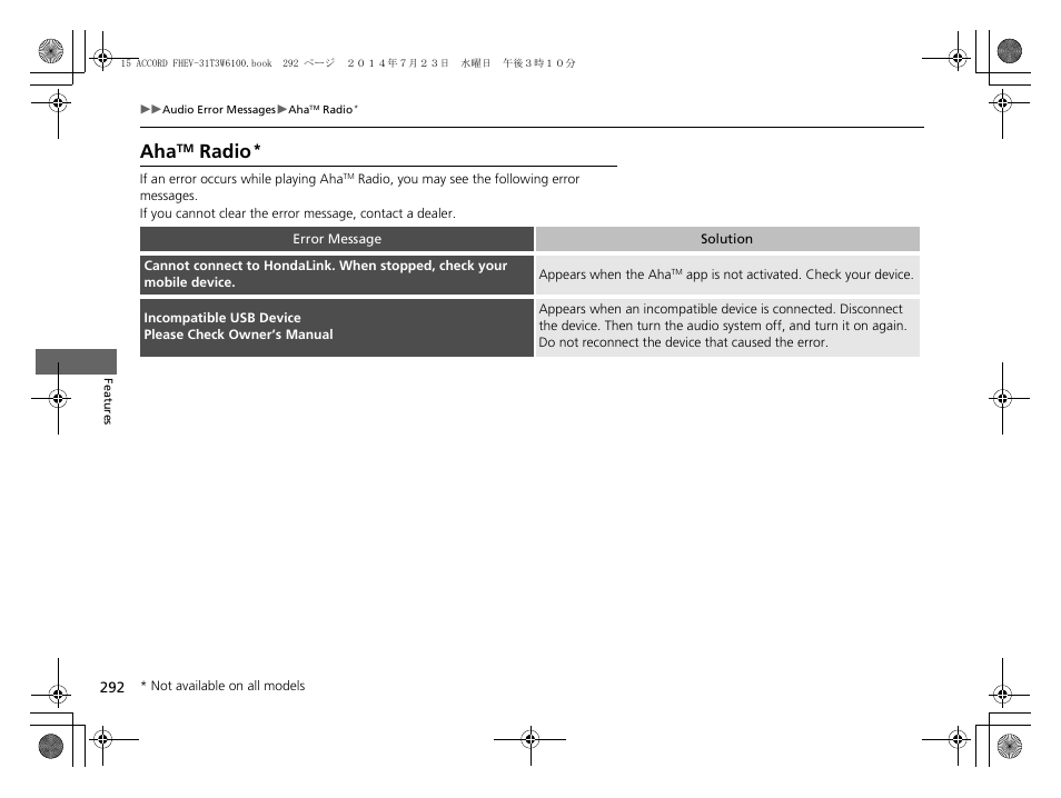 Radio, P. 292 | HONDA 2015 Accord Hybrid - Owner's Manual User Manual | Page 293 / 569