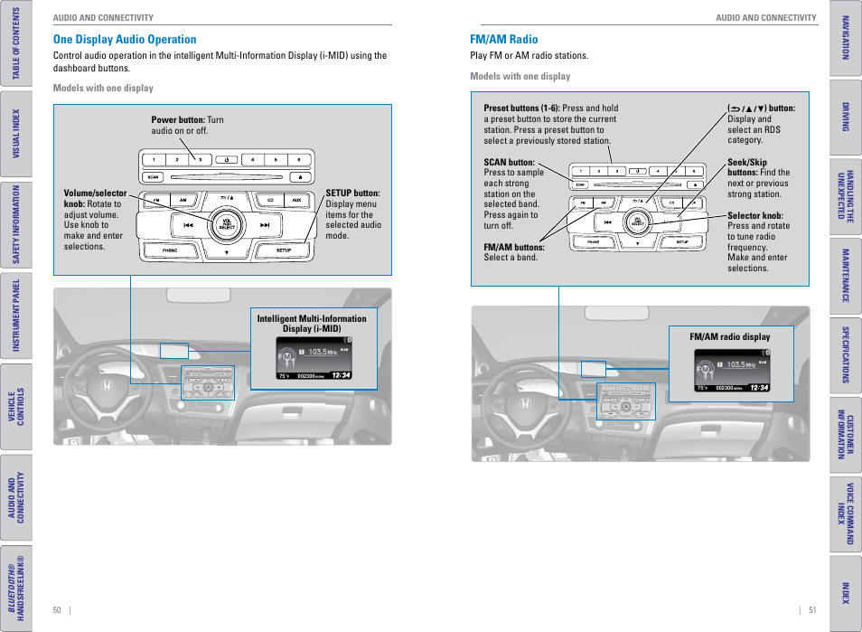 One display audio operation, Fm/am radio, One display audio operation fm/am radio | HONDA 2015 Civic (HF) - Owner's Guide (Revised 12/12/2014) User Manual | Page 29 / 79