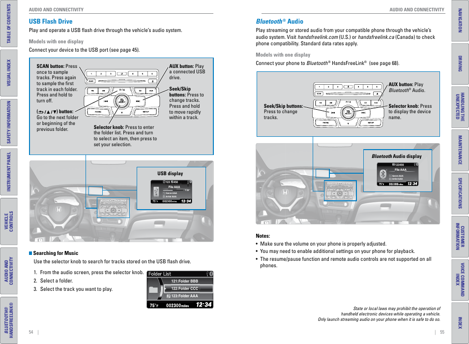 Usb flash drive, Bluetooth® audio, Usb flash drive bluetooth | Audio, Bluetooth | HONDA 2015 Civic (HF) - Owner's Guide (Revised 12/12/2014) User Manual | Page 31 / 79