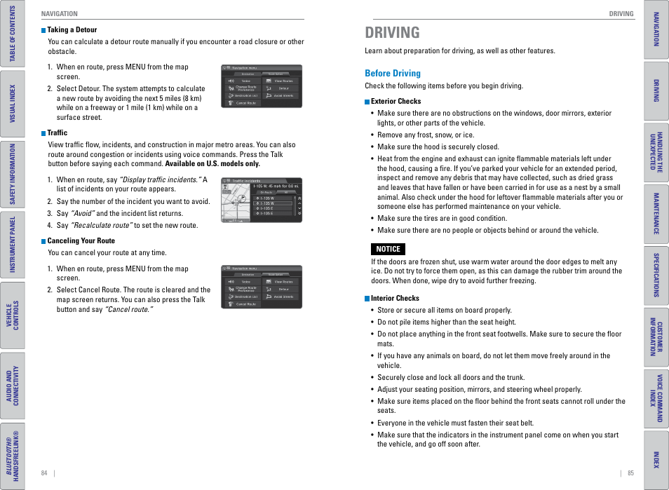 Driving, Before driving | HONDA 2015 Civic (HF) - Owner's Guide (Revised 12/12/2014) User Manual | Page 46 / 79