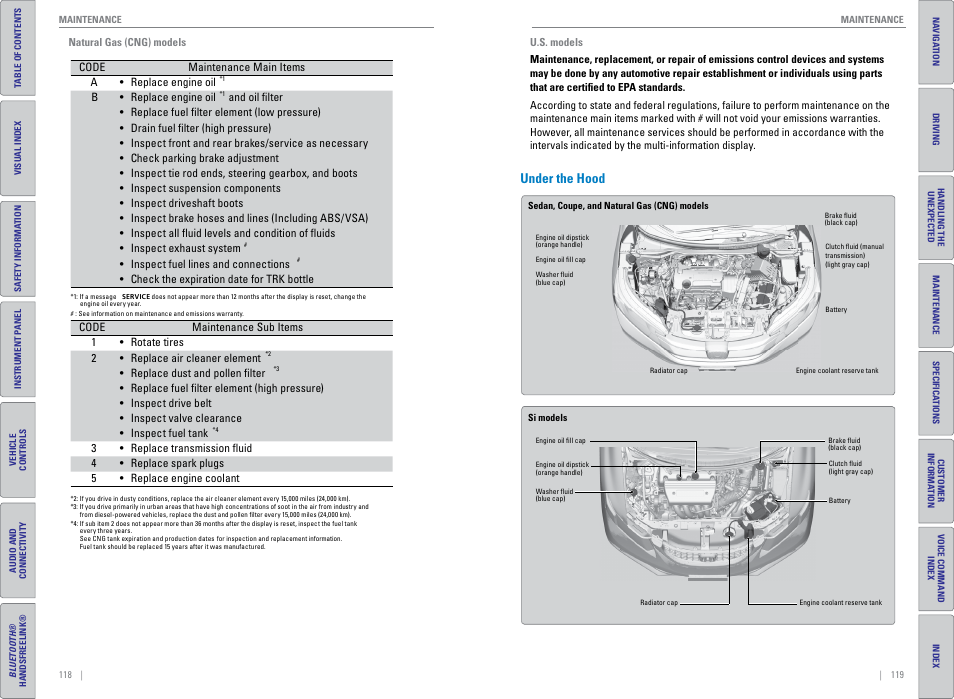 Under the hood | HONDA 2015 Civic (HF) - Owner's Guide (Revised 12/12/2014) User Manual | Page 63 / 79