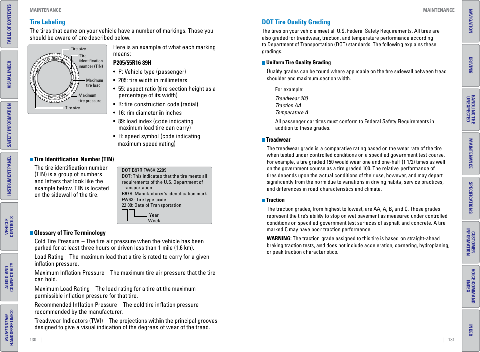 Tire labeling, Dot tire quality grading, Tire labeling dot tire quality grading | HONDA 2015 Civic (HF) - Owner's Guide (Revised 12/12/2014) User Manual | Page 69 / 79