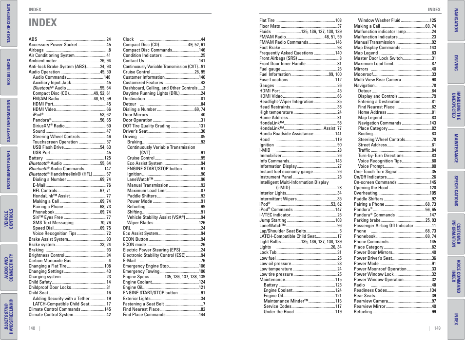 Index | HONDA 2015 Civic (HF) - Owner's Guide (Revised 12/12/2014) User Manual | Page 78 / 79