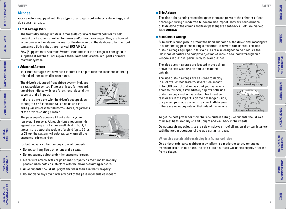 Airbags | HONDA 2015 Civic (HF) - Owner's Guide (Revised 12/12/2014) User Manual | Page 8 / 79