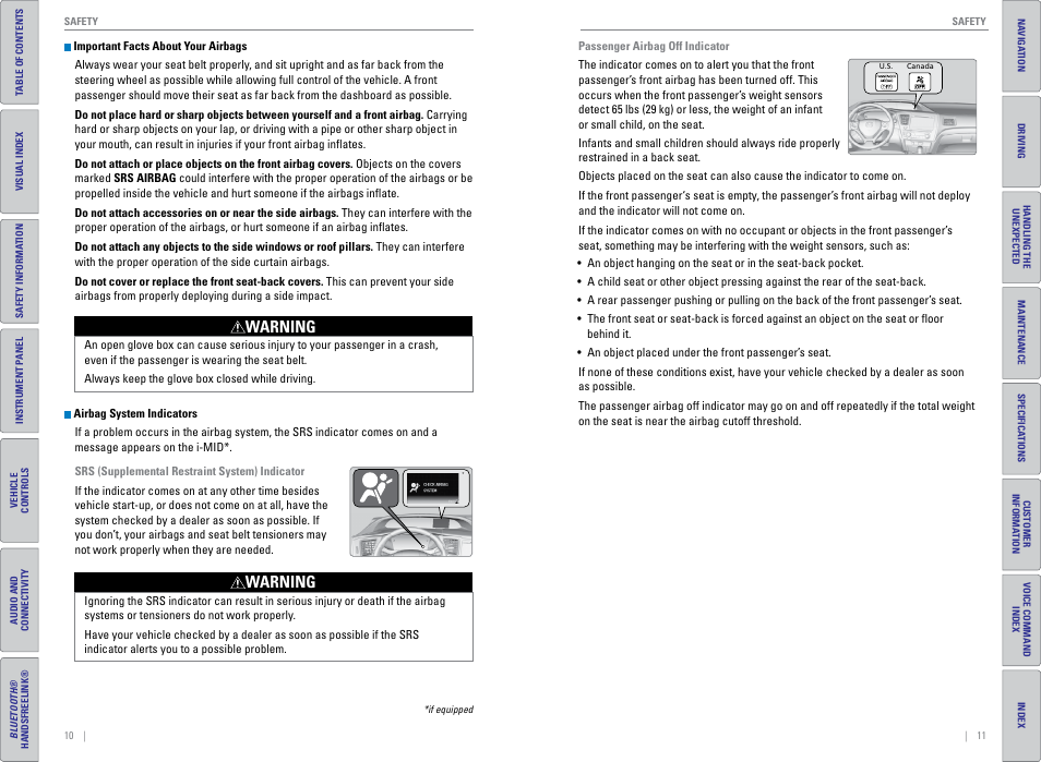 Warning | HONDA 2015 Civic (HF) - Owner's Guide (Revised 12/12/2014) User Manual | Page 9 / 79