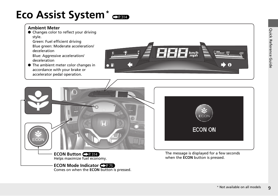 Eco assist system * (p314), Eco assist system | HONDA 2015 Civic Si Coupe - Owner's Manual User Manual | Page 10 / 441