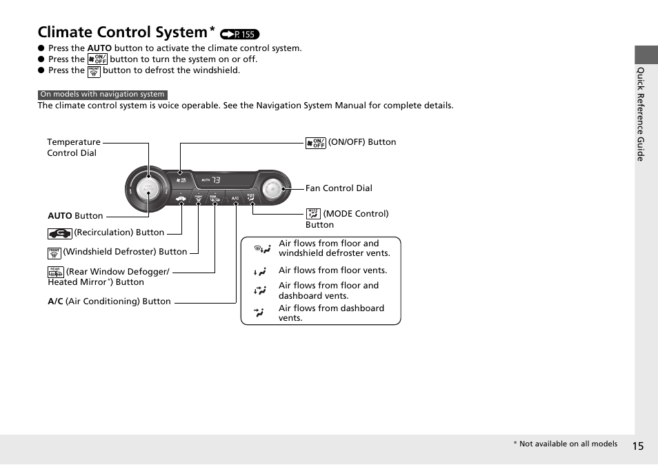 Climate control system | HONDA 2015 Civic Si Coupe - Owner's Manual User Manual | Page 16 / 441