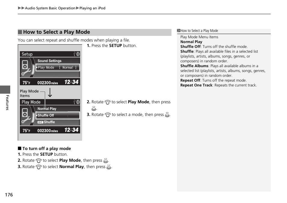 How to select a play mode | HONDA 2015 Civic Si Coupe - Owner's Manual User Manual | Page 177 / 441