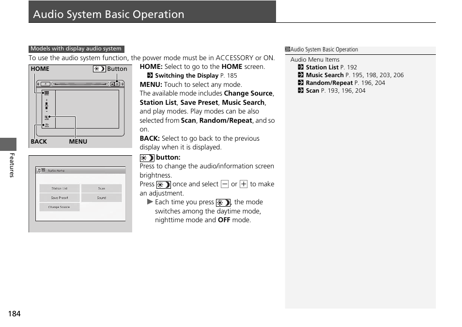 Audio system basic operation | HONDA 2015 Civic Si Coupe - Owner's Manual User Manual | Page 185 / 441