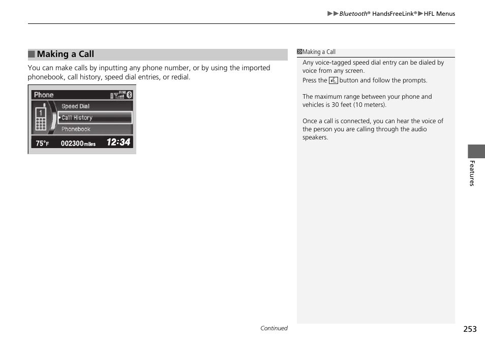 Making a call | HONDA 2015 Civic Si Coupe - Owner's Manual User Manual | Page 254 / 441