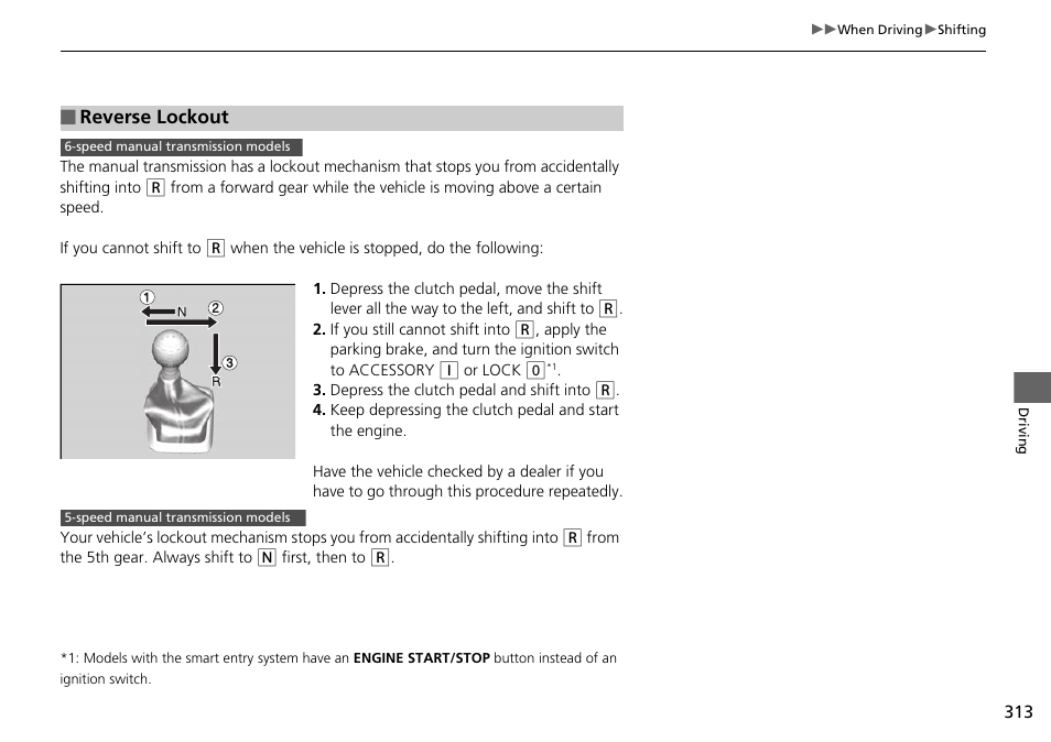 Reverse lockout | HONDA 2015 Civic Si Coupe - Owner's Manual User Manual | Page 314 / 441