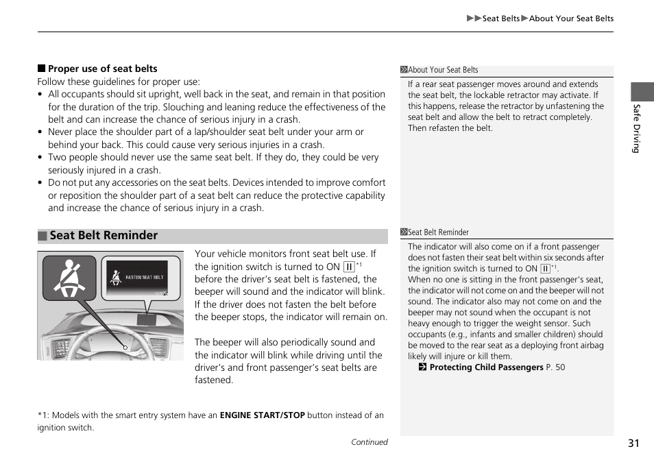 Seat belt reminder | HONDA 2015 Civic Si Coupe - Owner's Manual User Manual | Page 32 / 441