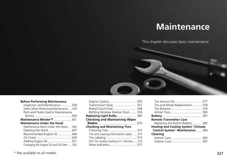 Maintenance, P337) | HONDA 2015 Civic Si Coupe - Owner's Manual User Manual | Page 338 / 441