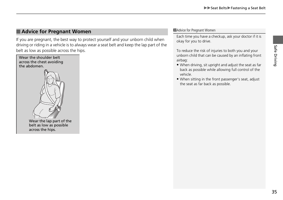 Advice for pregnant women | HONDA 2015 Civic Si Coupe - Owner's Manual User Manual | Page 36 / 441