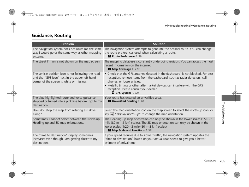Guidance, routing | HONDA 2015 Civic (HF) - Navigation Manual User Manual | Page 210 / 253