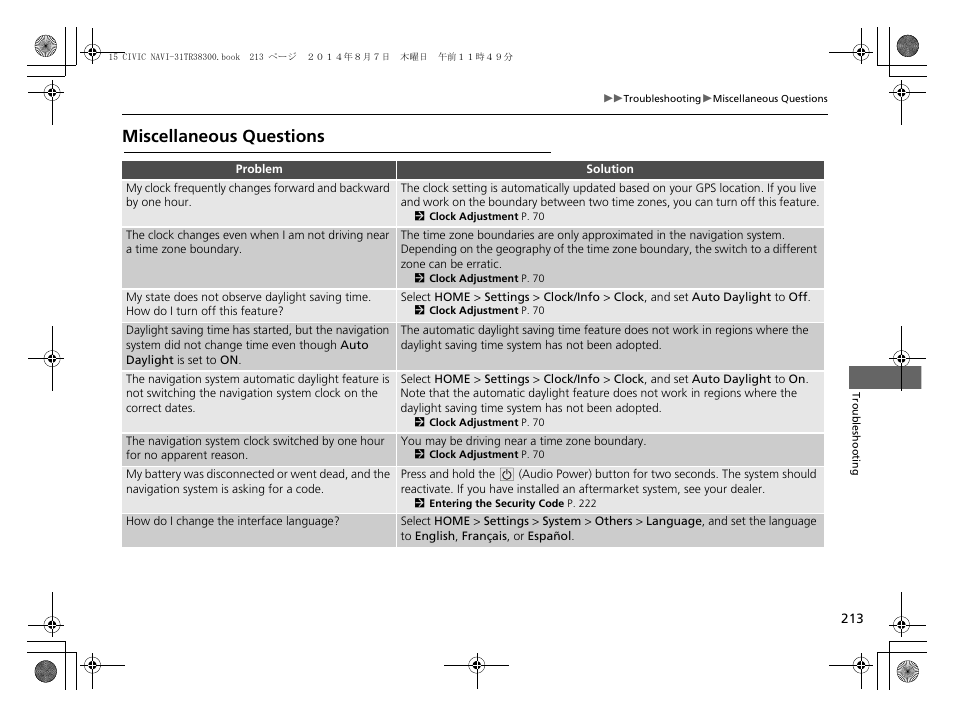 Miscellaneous questions | HONDA 2015 Civic (HF) - Navigation Manual User Manual | Page 214 / 253