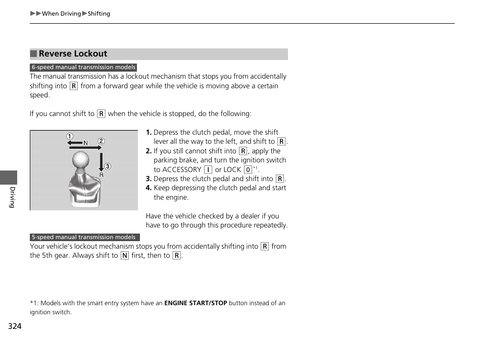 Reverse lockout | HONDA 2015 Civic Si Sedan - Owner's Manual User Manual | Page 325 / 469