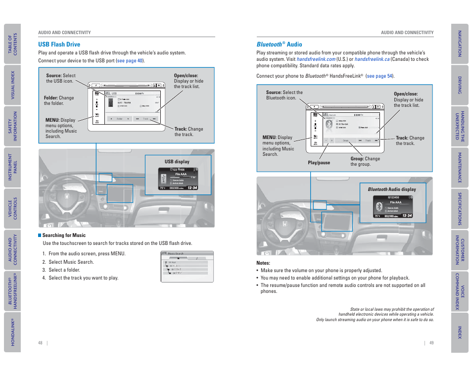 Usb flash drive, Bluetooth, Audio | HONDA 2015 Civic Hybrid - Owner's Guide User Manual | Page 28 / 65