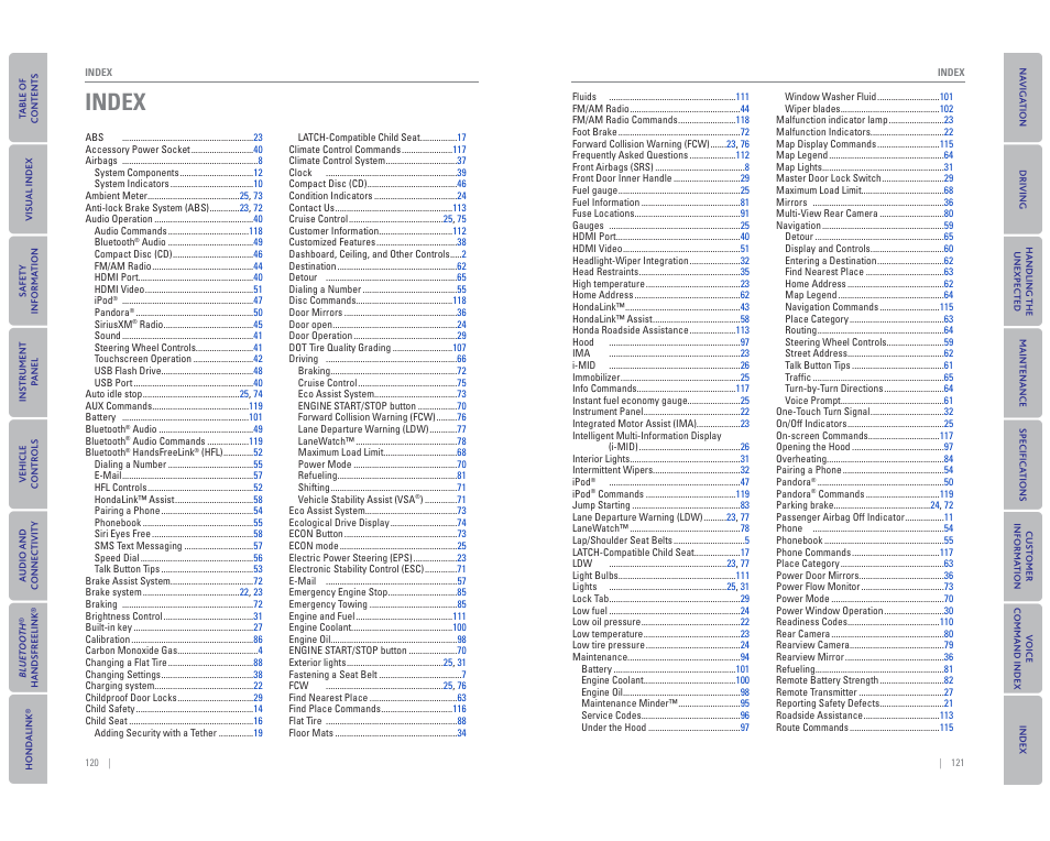 Index | HONDA 2015 Civic Hybrid - Owner's Guide User Manual | Page 64 / 65