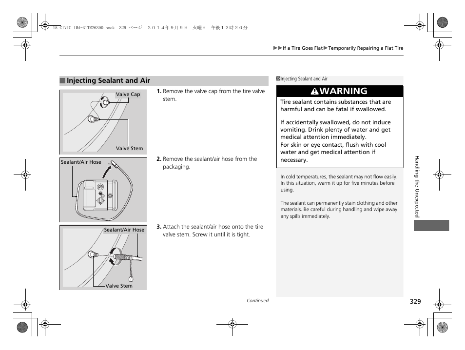 Warning | HONDA 2015 Civic Hybrid - Owner's Manual User Manual | Page 330 / 377