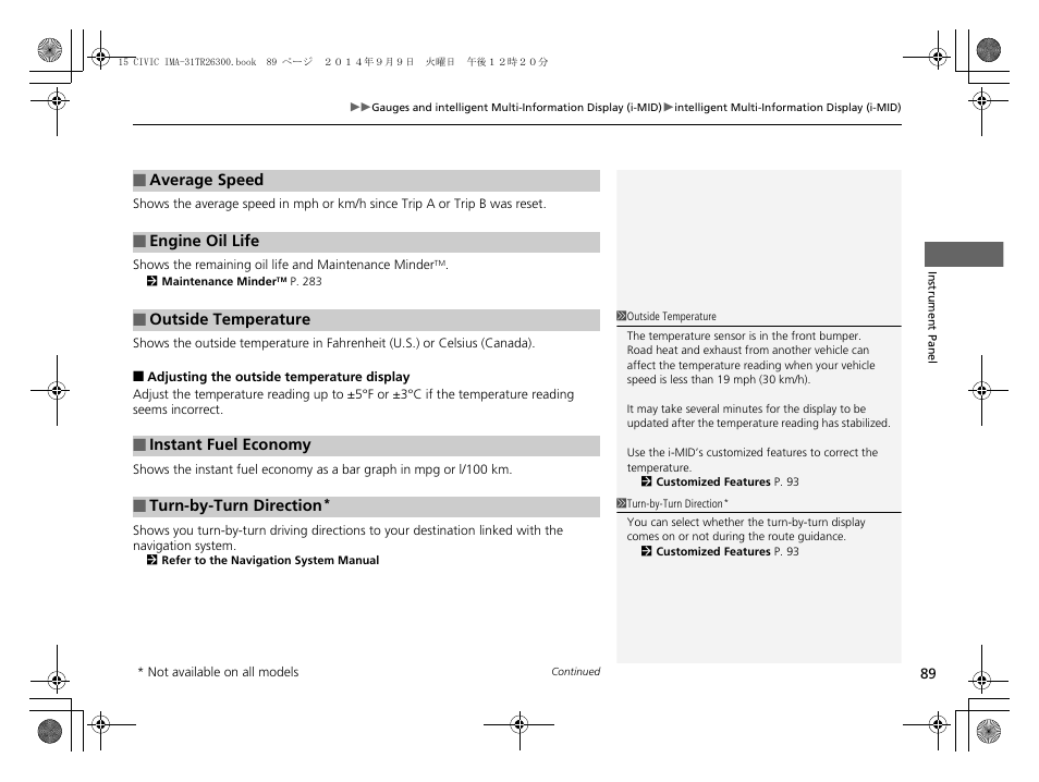 HONDA 2015 Civic Hybrid - Owner's Manual User Manual | Page 90 / 377