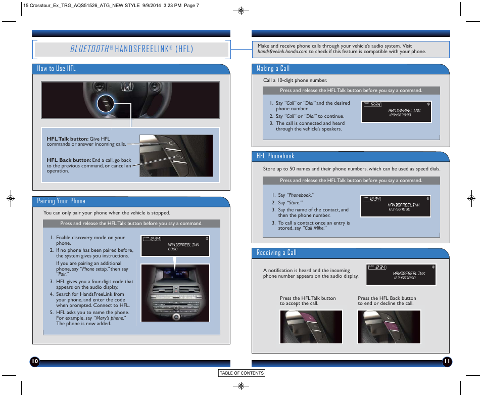 Bluetooth, Handsfreelink, Hfl) | P. 10 | HONDA 2015 Crosstour (EX) - Technology Reference Guide User Manual | Page 7 / 8