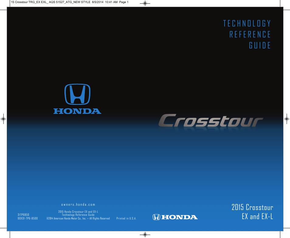 HONDA 2015 Crosstour (EX/EX-L) - Technology Reference Guide User Manual | 17 pages